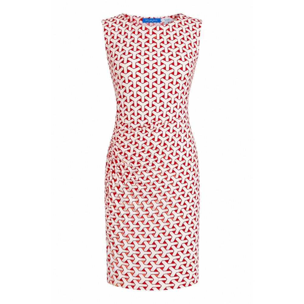 J.McLaughlin for Dillard’s Red White Geometric Sheath Dress Sleeveless Size L